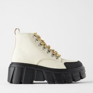 ZARA Canvas Chunky Lace Up Boots
